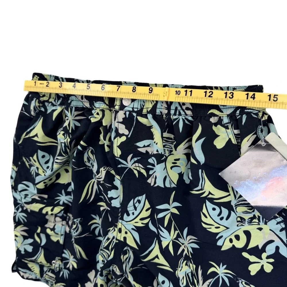 Tori Richard Swim Trunks Shorts Men Medium Black Tropical Parrot Lined Brief NWT
